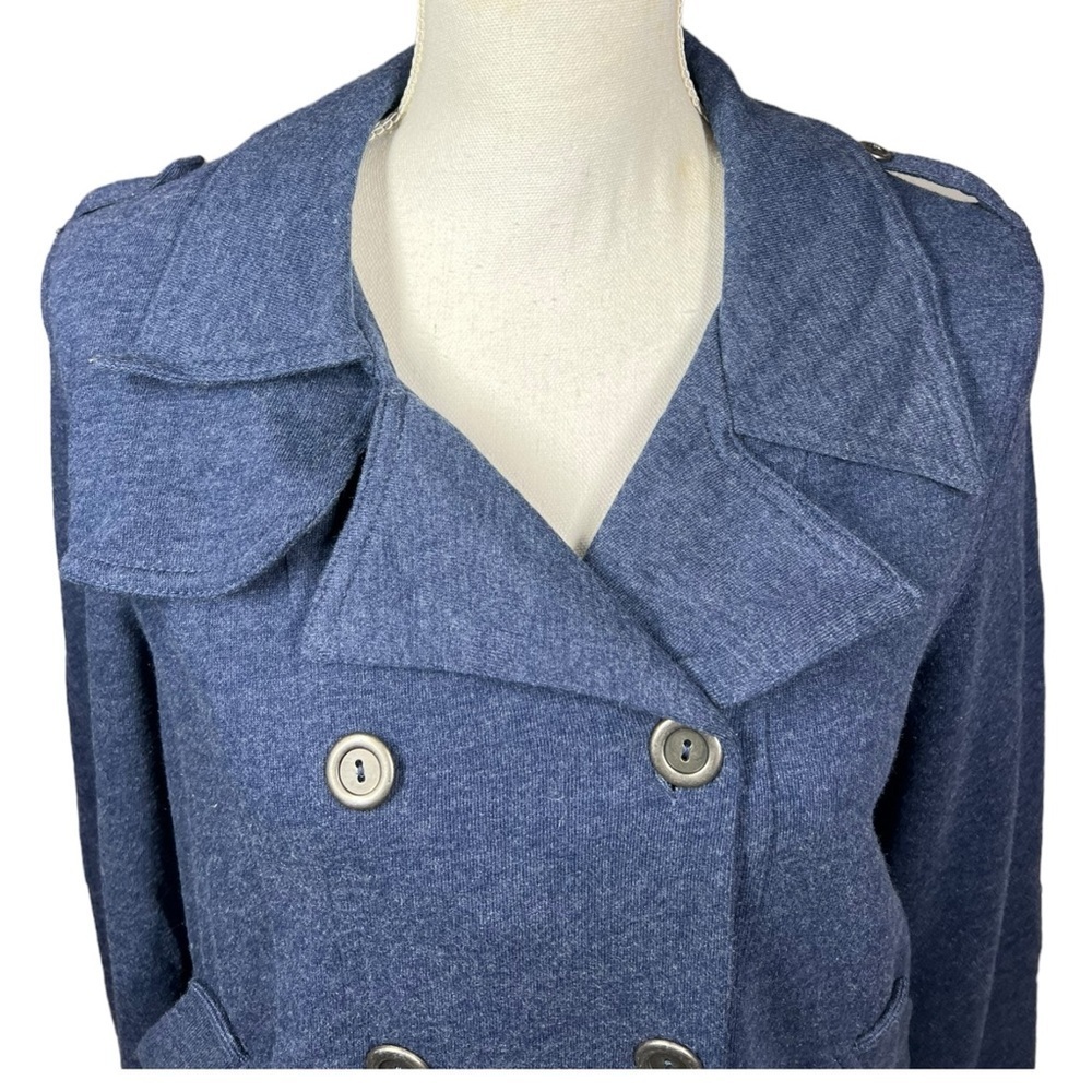 Tresics Double Breasted Button Up Sweatshirt Pointed Collar Long Sleeve Blue L - Picture 4 of 11